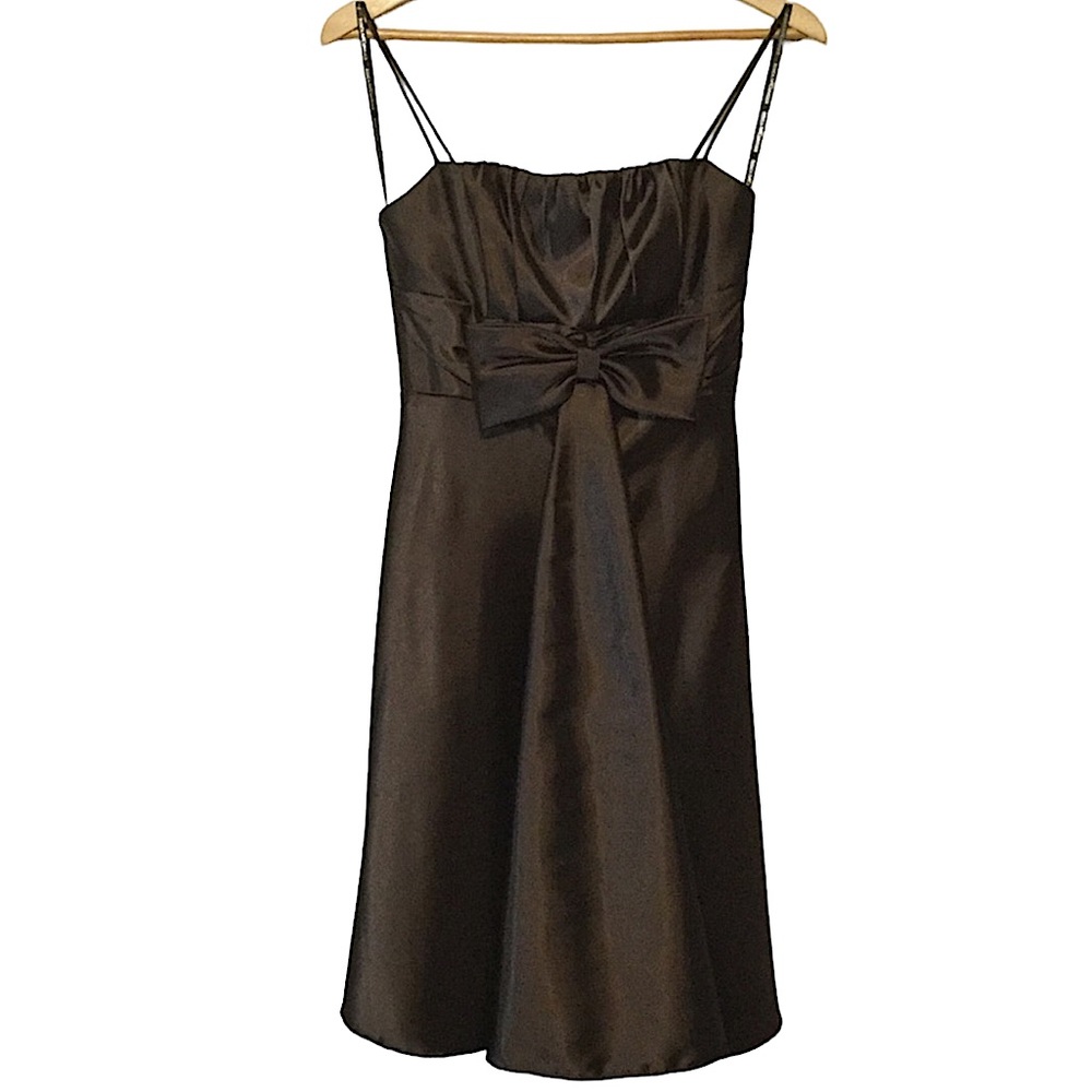 retro JESSICA MC CLINTOCK sz 6 Dress Semi Formal Bow Spaghetti Straps Brown NWT